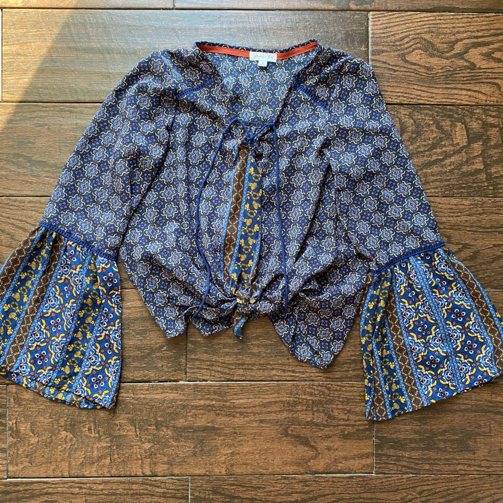 Blue Patterned Boho Blouse